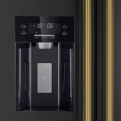 Forno Salerno 36-Inch Side-by-Side Refrigerator, 20 cu. ft., Black, Water & Ice Dispenser, Antique Brass Handles (FFRBI1844-36BLK)