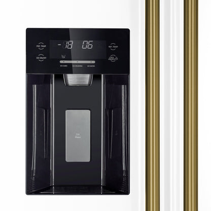 FORNO Salerno 36-Inch Side-by-Side Refrigerator, 20 Cu. Ft., Water and Ice Dispenser, White with Antique Brass Handles (Model FFRBI1844-36WHT)