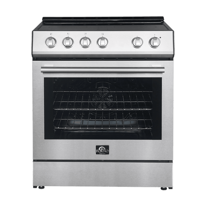 FORNO Espresso Package - 30" Electric Range, Range Hood and Dishwasher in Stainless Steel
