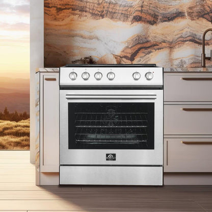 FORNO Espresso Package - 30" Electric Range, Range Hood and Dishwasher in Stainless Steel