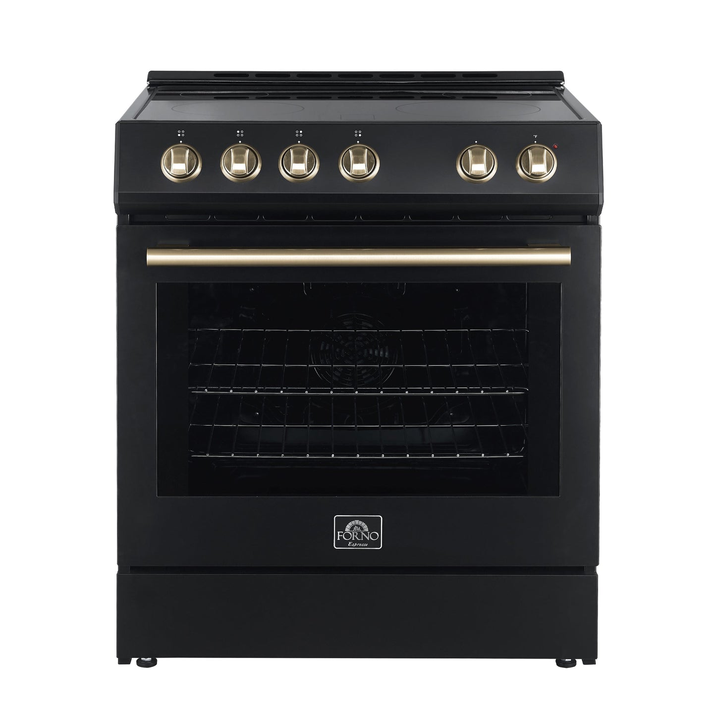 Forno Espresso Leonardo 30 in. 5.0 cu. ft. Freestanding Electric Range in Black with Antique Brass Handles (Model FFSEL6012-30BLK)