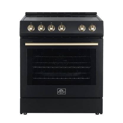 Forno Espresso Leonardo 30 in. 5.0 cu. ft. Freestanding Electric Range in Black with Antique Brass Handles (Model FFSEL6012-30BLK)