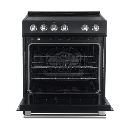 Forno Leonardo Espresso 30-Inch Freestanding Electric Range, 5.0 cu. ft., Black with Stainless Steel Handles (Model FFSEL6012-30BLK)