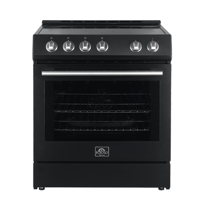 FORNO Espresso Package - 30" Electric Range and Range Hood in Black with Stainless Steel Handles, FBDL-002-02US