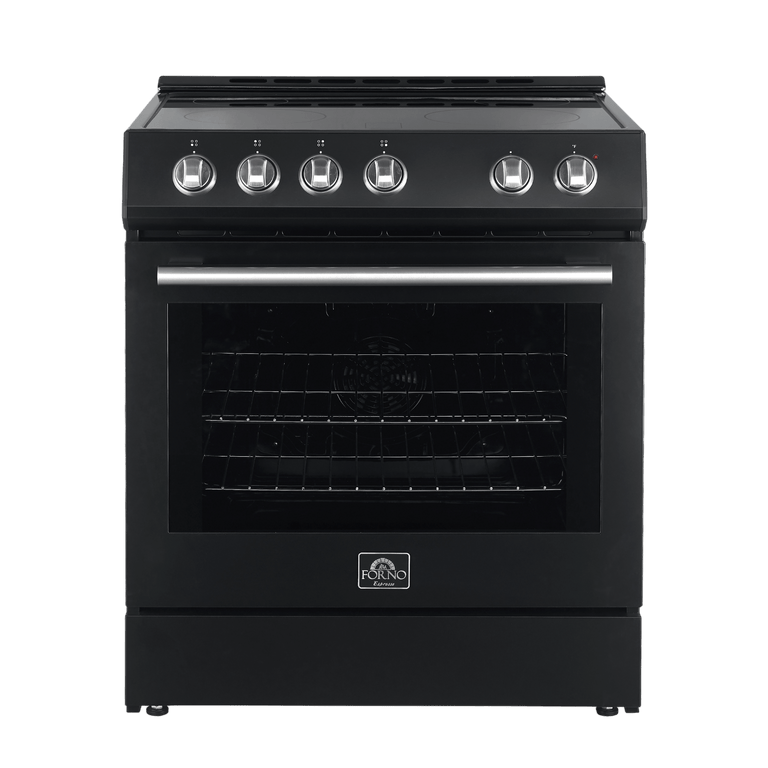 FORNO Espresso Package - 30" Electric Range and Refrigerator in Black with Stainless Steel Handles, FBDL-003-02US