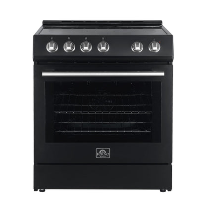 Forno Leonardo Espresso 30-Inch Freestanding Electric Range, 5.0 cu. ft., Black with Stainless Steel Handles (Model FFSEL6012-30BLK)