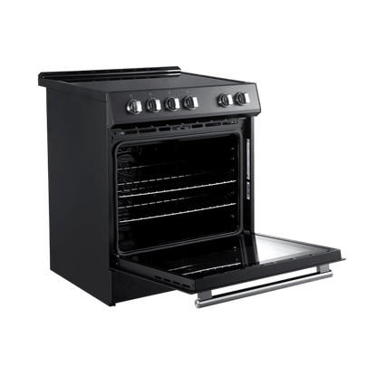 FORNO Espresso Package - 30" Electric Range and Refrigerator in Black with Stainless Steel Handles, FBDL-003-02US