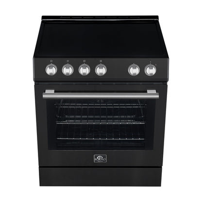 Forno Leonardo Espresso 30-Inch Freestanding Electric Range, 5.0 cu. ft., Black with Stainless Steel Handles (Model FFSEL6012-30BLK)