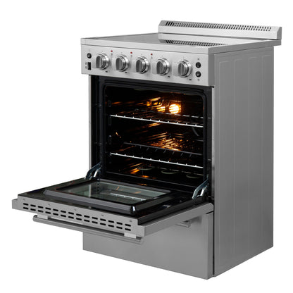 FORNO Loiano 24 in. 2.3 cu. ft. Freestanding Electric Range with 4 Radiant Elements, Storage Drawer, Air Fryer Kit, Stainless Steel (FFSEL6069-24)