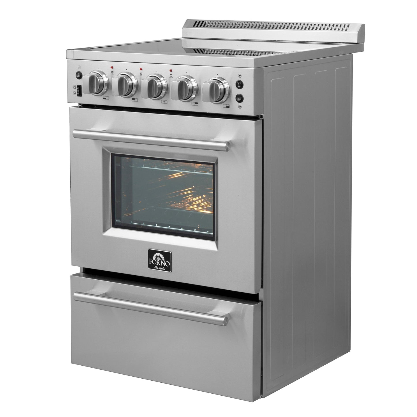FORNO Loiano 24 in. 2.3 cu. ft. Freestanding Electric Range with 4 Radiant Elements, Storage Drawer, Air Fryer Kit, Stainless Steel (FFSEL6069-24)