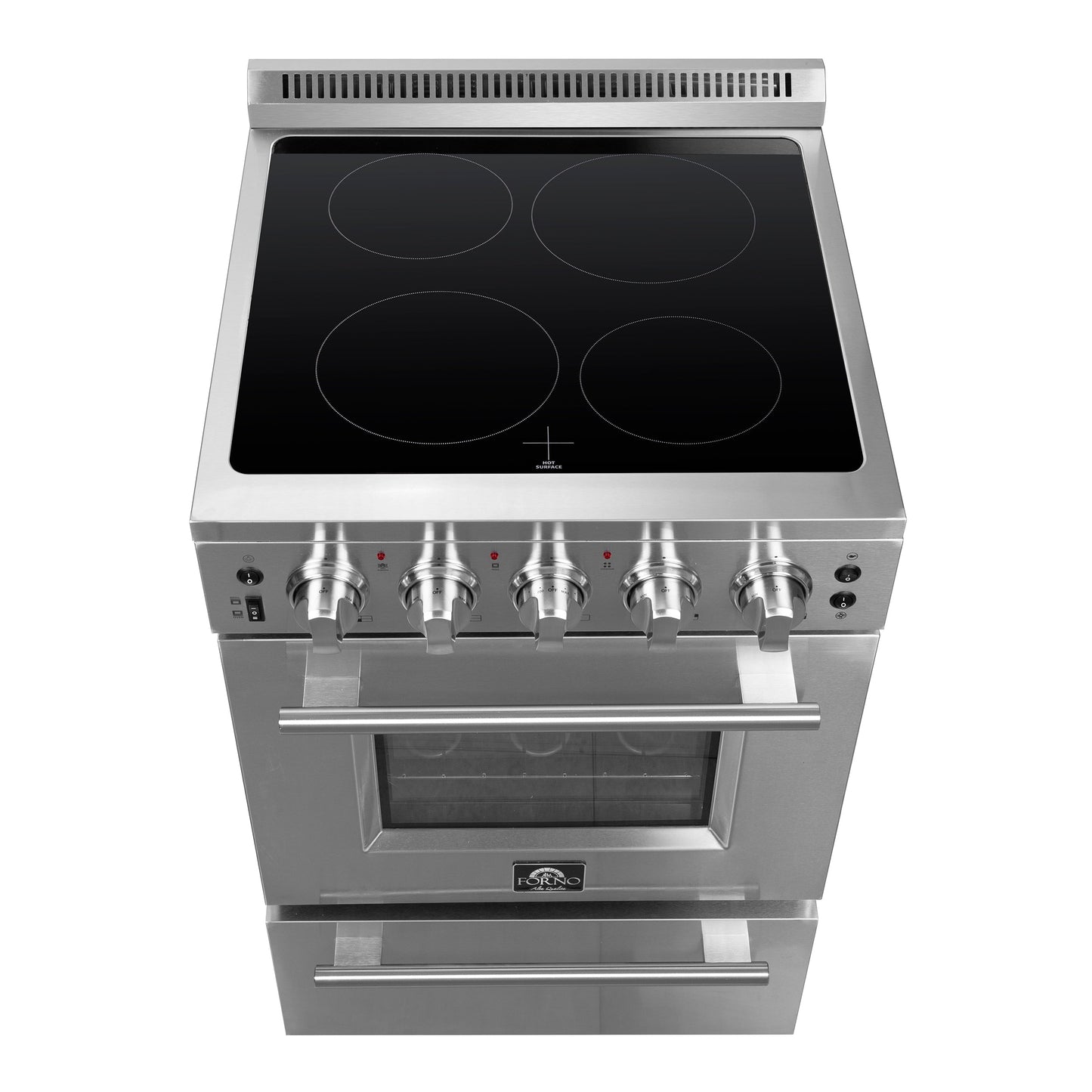 FORNO Loiano 24 in. 2.3 cu. ft. Freestanding Electric Range with 4 Radiant Elements, Storage Drawer, Air Fryer Kit, Stainless Steel (FFSEL6069-24)