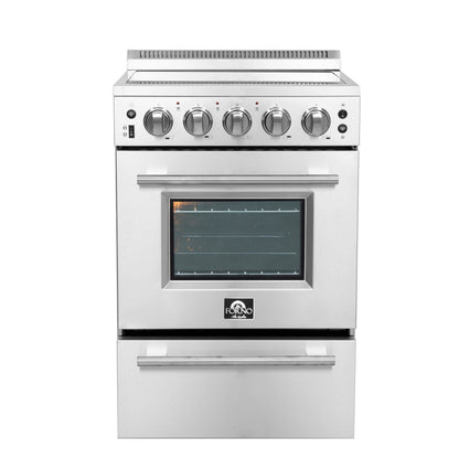 FORNO Loiano 24 in. 2.3 cu. ft. Freestanding Electric Range with 4 Radiant Elements, Storage Drawer, Air Fryer Kit, Stainless Steel (FFSEL6069-24)