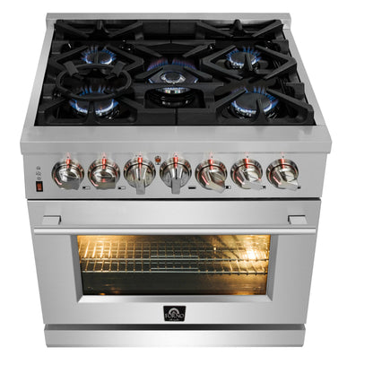 FORNO Appliance Package - 30" Dual Fuel Range, 30" Range Hood, 60" Refrigerator, Dishwasher, Microwave Drawer, AP-FFSGS6125-30-W-8