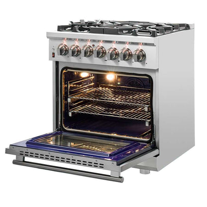 Forno Massimo 30 in. Freestanding Dual Fuel Range, 4.32 cu. ft. Oven, 5 Sealed Burners, White with Antique Brass Accents (Model FFSGS6125-30)