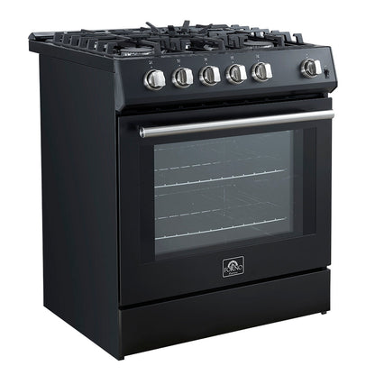 Forno Espresso Leonardo 30-Inch Freestanding Gas Range, 5.0 cu. ft., Black with Stainless Steel Handles (Model FFSGS1116-30BLK)