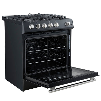 Forno Espresso Leonardo 30-Inch Freestanding Gas Range, 5.0 cu. ft., Black with Stainless Steel Handles (Model FFSGS1116-30BLK)