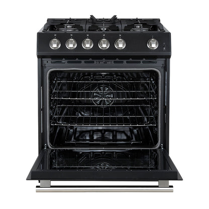 Forno Espresso Leonardo 30-Inch Freestanding Gas Range, 5.0 cu. ft., Black with Stainless Steel Handles (Model FFSGS1116-30BLK)