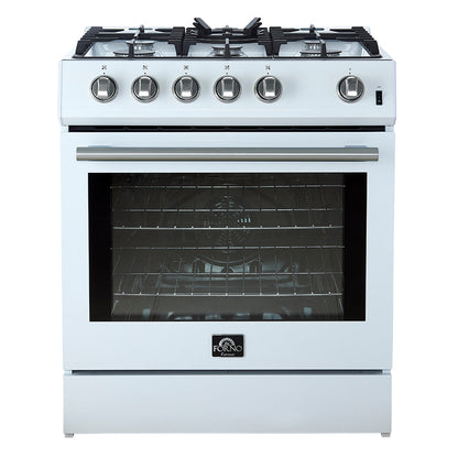 Forno Espresso Leonardo 30-Inch Freestanding Gas Range, 5.0 cu. ft., White with Stainless Steel Handles (Model FFSGS1116-30WHT)