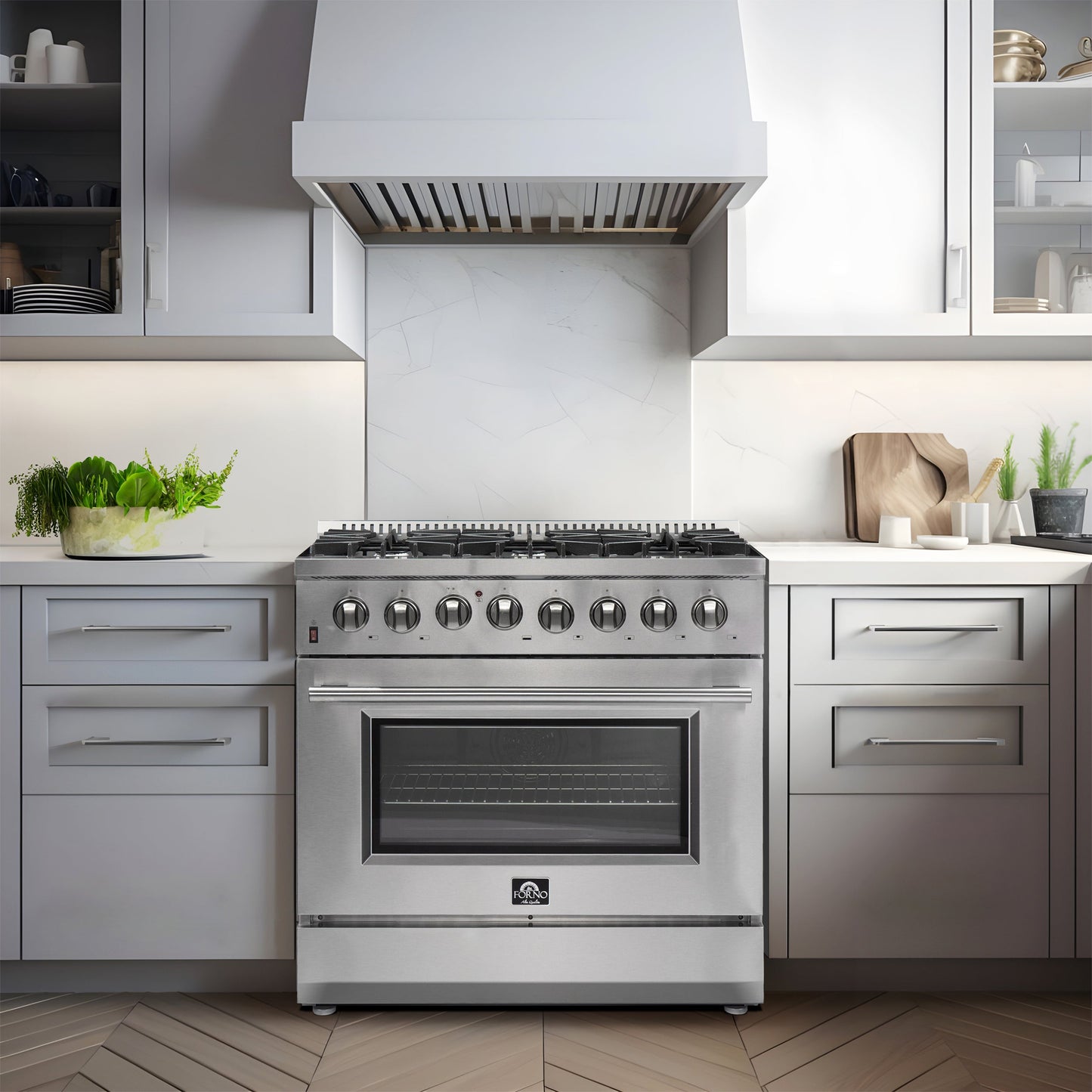 FORNO Galiano 36 in. Dual Fuel Freestanding Range, 5.36 cu. ft. Oven, 6 Sealed Gas Burners, Stainless Steel (Model FFSGS6156-36)