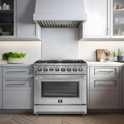 FORNO Galiano 36 in. Dual Fuel Freestanding Range, 5.36 cu. ft. Oven, 6 Sealed Gas Burners, Stainless Steel (Model FFSGS6156-36)