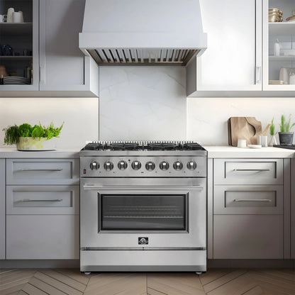 FORNO Appliance Package - 36 Inch Dual Fuel Range, Wall Mount Range Hood, Microwave Drawer, AP-FFSGS6156-36-W-3