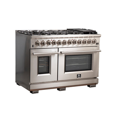 FORNO Capriasca 48 in. Freestanding Dual Fuel Range, 6.58 cu. ft., 8 Sealed Burners, Stainless Steel (Model FFSGS6187-48)