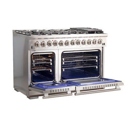 FORNO Capriasca 48 in. Freestanding Dual Fuel Range, 6.58 cu. ft., 8 Sealed Burners, Stainless Steel (Model FFSGS6187-48)