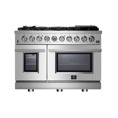 FORNO Appliance Package - 48" Gas Range, Range Hood, 60" Refrigerator, AP-FFSGS6239-48-6