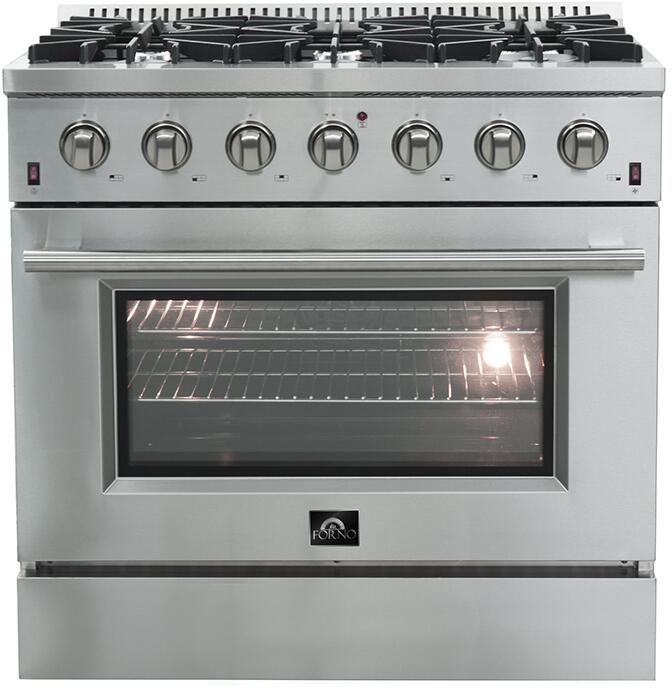 FORNO Appliance Package- 36 Inch Gas Range, Wall Mount Range Hood, AP-FFSGS6244-36-W