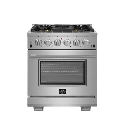 FORNO Capriasca 30 in Freestanding Gas Range, 4.32 cu ft Oven, 5 Sealed Burners, Stainless Steel (Model FFSGS6260-30)