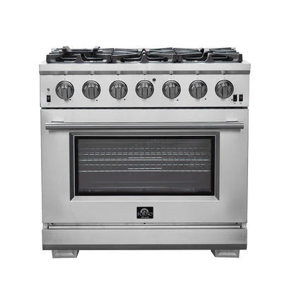 FORNO Capriasca 36 in. Freestanding Gas Range, 5.36 cu. ft. Oven, 6 Sealed Burners, Stainless Steel (Model FFSGS6260-36)