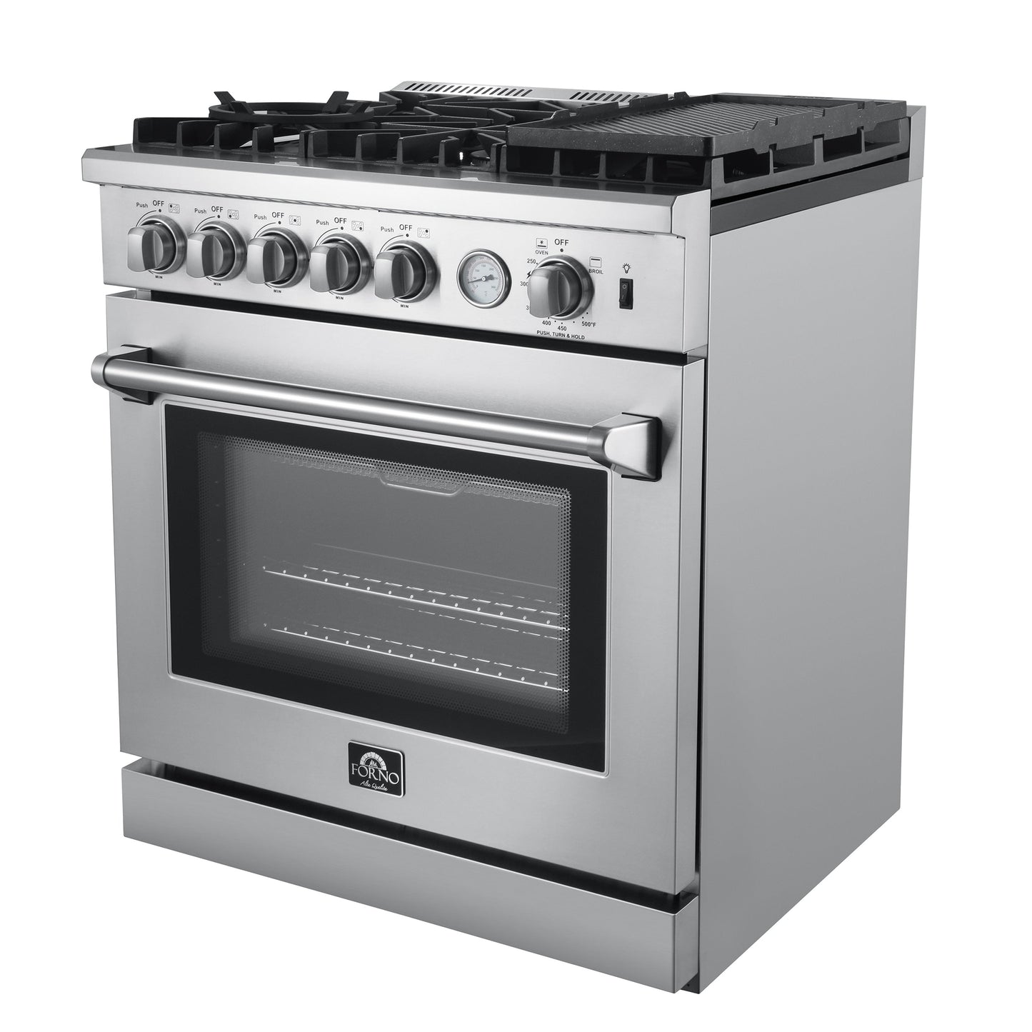 Forno Lazio 30 in. 4.3 cu. ft. Freestanding Gas Range with 5 Sealed Burners, Air Fry Function, Griddle, Stainless Steel (Model FFSGS6276-30)