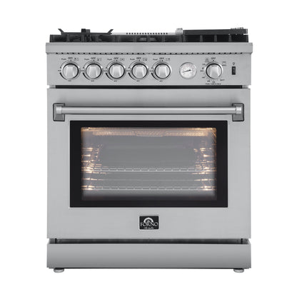 FORNO Appliance Package - 30" Gas Range with Airfryer, Range Hood, 36" Refrigerator, Dishwasher, AP-FFSGS6276-30-11