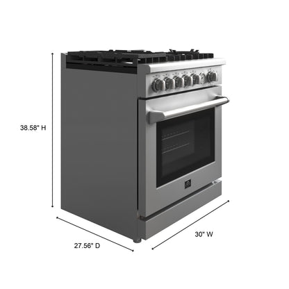 Forno Lazio 30 in. 4.3 cu. ft. Freestanding Gas Range with 5 Sealed Burners, Air Fry Function, Griddle, Stainless Steel (Model FFSGS6276-30)