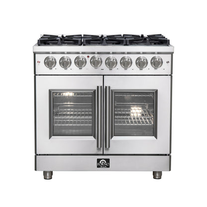 Forno Massimo 36 in. Freestanding French Door Dual Fuel Range with 6 Burners, 5.36 cu. ft. Oven (FFSGS6325-36)