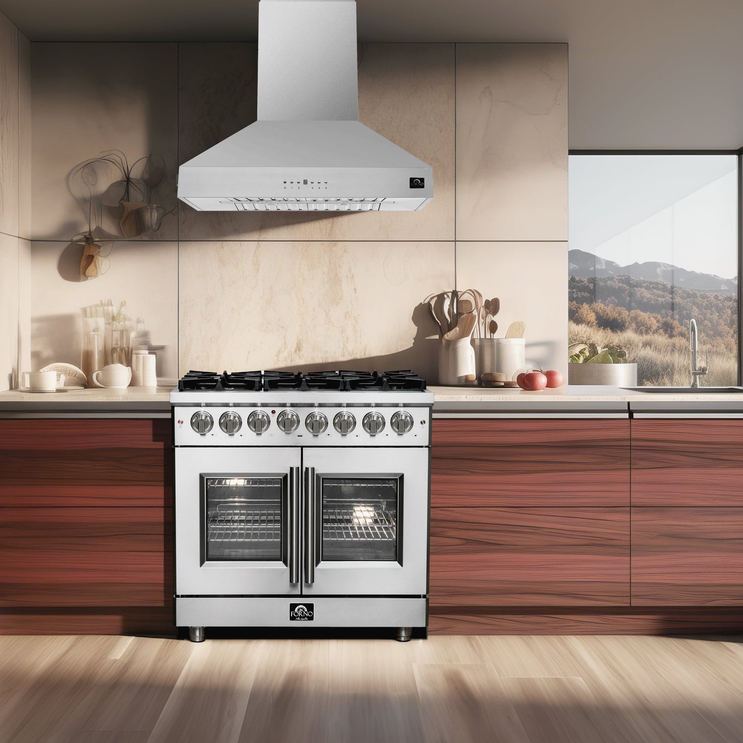 Forno Massimo 36 in. Freestanding French Door Dual Fuel Range with 6 Burners, 5.36 cu. ft. Oven (FFSGS6325-36)