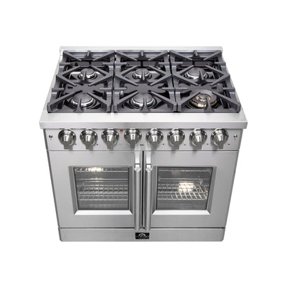 Forno Massimo 36 in. Freestanding French Door Dual Fuel Range with 6 Burners, 5.36 cu. ft. Oven (FFSGS6325-36)