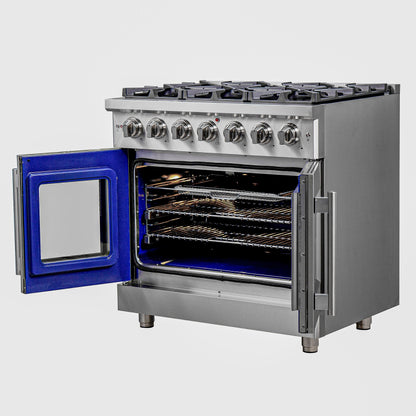 Forno Massimo 36 in. 5.36 cu. ft. Freestanding French Door Gas Range with 6 Sealed Burners in Stainless Steel (FFSGS6439-36)