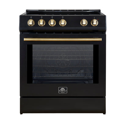 Forno Leonardo Espresso 30-Inch Induction Range, 5.0 cu. ft. Oven, Knob Controls, Black with Stainless Steel Accents (Model FFSIN0982-30BLK)