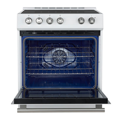 Forno Leonardo Espresso 30-Inch Induction Range, 5.0 cu. ft. Oven, Knob Controls, White with Stainless Steel Accents (Model FFSIN0982-30WHT)