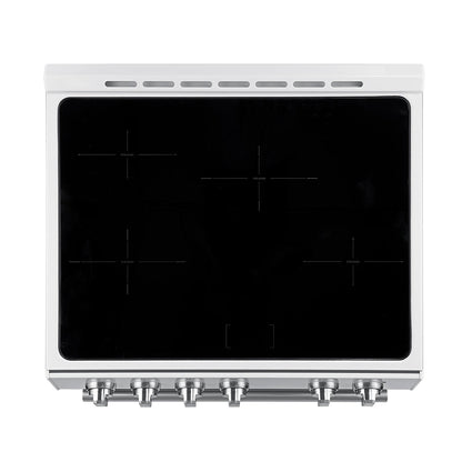 Forno Leonardo Espresso 30-Inch Induction Range, 5.0 cu. ft. Oven, Knob Controls, White with Stainless Steel Accents (Model FFSIN0982-30WHT)