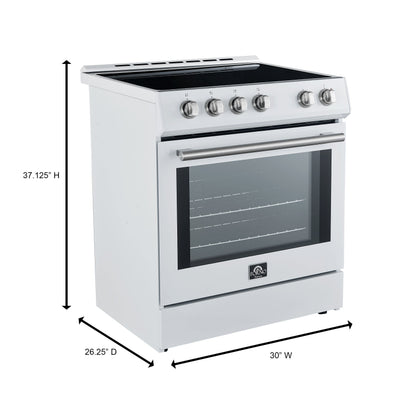 Forno Leonardo Espresso 30-Inch Induction Range, 5.0 cu. ft. Oven, Knob Controls, White with Stainless Steel Accents (Model FFSIN0982-30WHT)