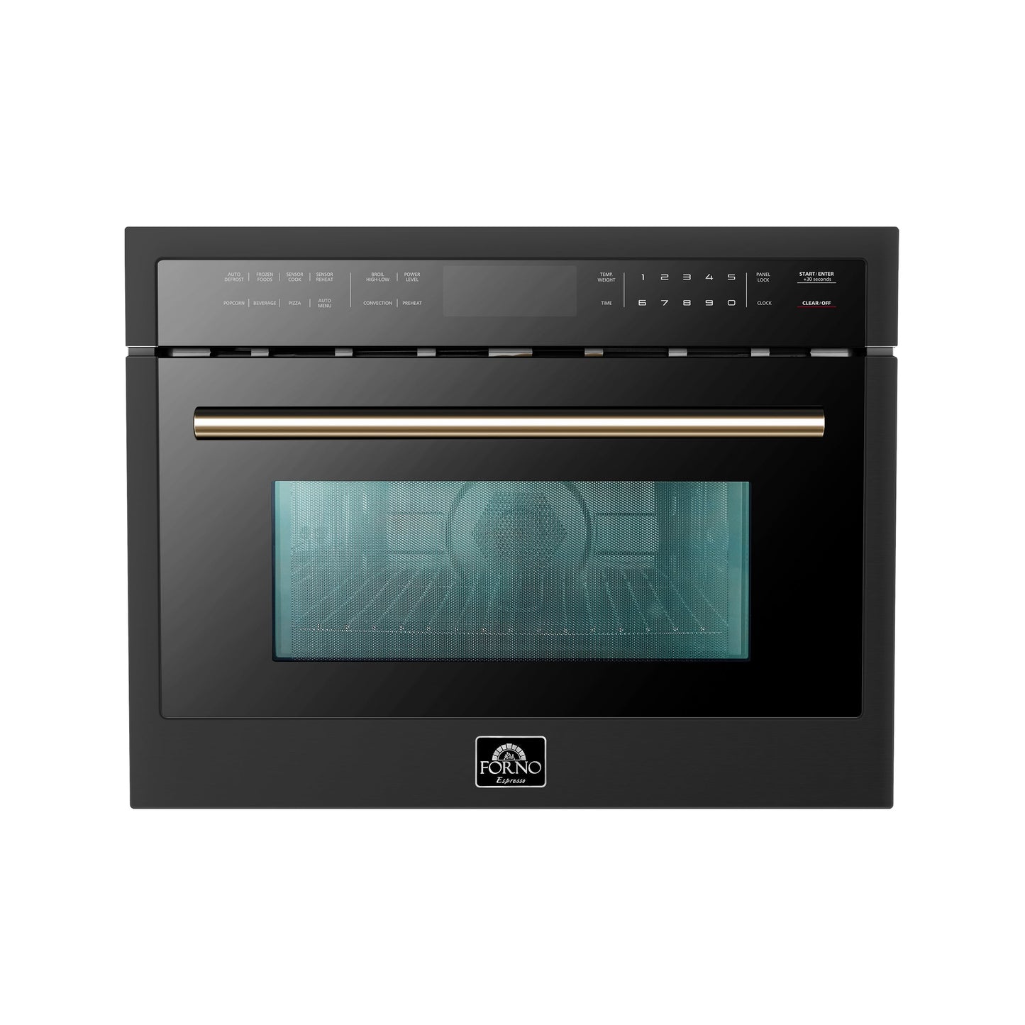 FORNO Oliena 24-Inch Built-In Microwave Oven, 1.6 cu. ft., Black with Antique Brass Handle (Model FMWDR3093-24BLK)