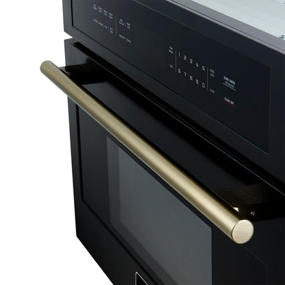 FORNO Oliena 30-Inch Built-In Microwave Drawer Oven, 1.6 cu. ft., Black with Antique Brass Handles (FMWDR3093-30BLK)