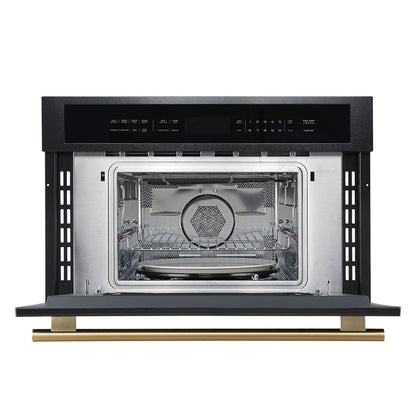 FORNO Oliena 30-Inch Built-In Microwave Drawer Oven, 1.6 cu. ft., Black with Antique Brass Handles (FMWDR3093-30BLK)
