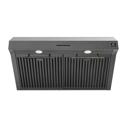 FORNO Espresso Package - 30" Electric Range, Range Hood, Refrigerator and Dishwasher in Black with Antique Brass Handles