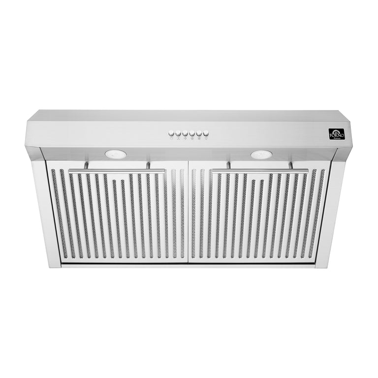FORNO Espresso Package - 30" Electric Range, Range Hood, Refrigerator and Dishwasher in Stainless Steel