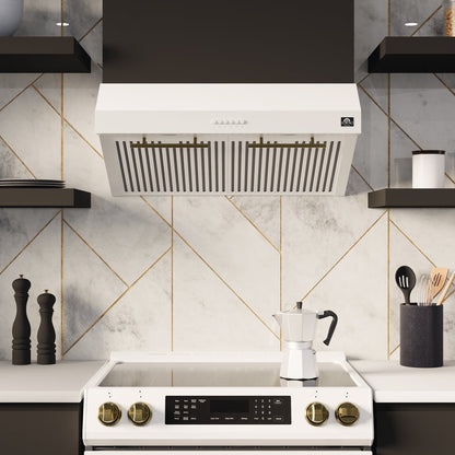 FORNO Espresso Package - 30" Electric Range, Range Hood and Dishwasher in White with Stainless Steel Handles