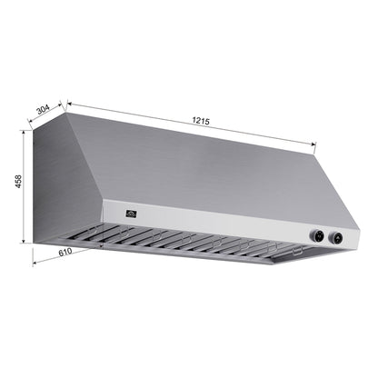 FORNO Biagio 48-Inch Wall-Mount Range Hood, 1200 CFM, Stainless Steel (Model FRHWM5009-48)