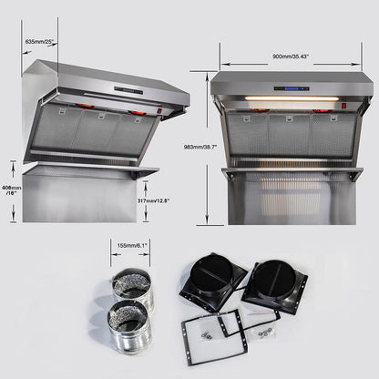 Forno Savona 36-Inch Wall Mount Range Hood, 1200 CFM, Stainless Steel, Hybrid Filters, Model FRHWM5029-36HB